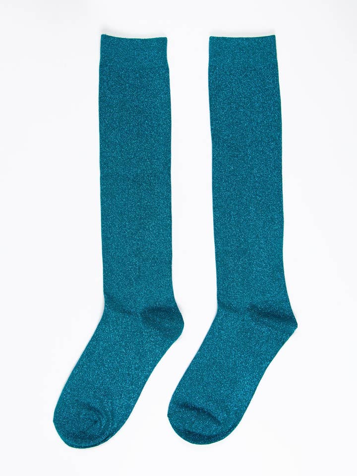 Sock Talk - Wholesale Socks - Women's - Women's Knee High Glitter Socks - Teal