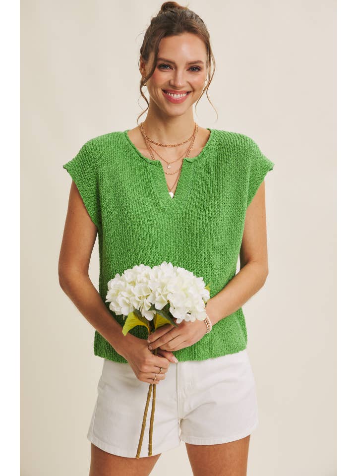 in february - Wholesale Knit Sweater - Women's - RELAXED FIT SLUB KNIT SWEATER TOP WITH SPLIT NECK23