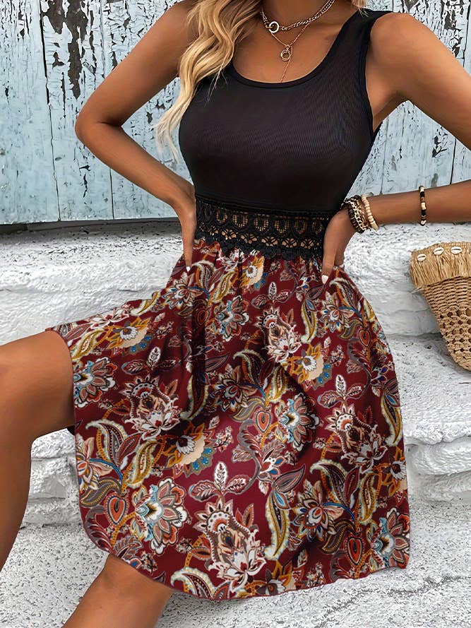 Robe d'été en tricot côtelé à imprimé cachemire ZK1907 pour la vente par UNISHE