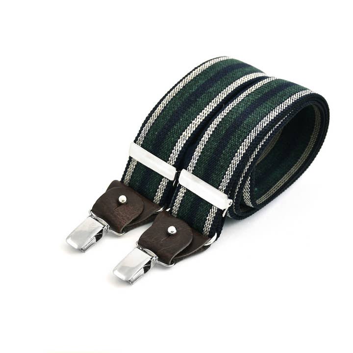 Wide clip-on suspenders with leather details - Green for wholesale by Bertelles