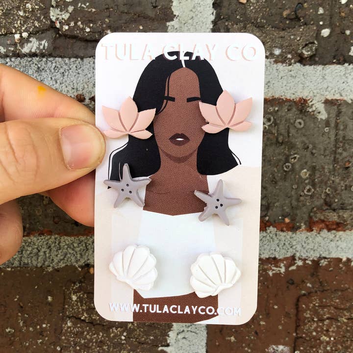 Lotus Stud Pack | Oorbellen in klei | Strandoorbellen voor wholesale door TuLa Clay Co