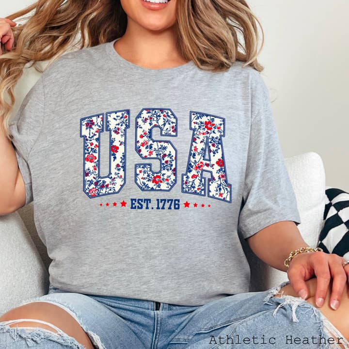 Shoppe SHC - Wholesale T-Shirt (Graphic) - Women's - July 4th Graphic Tee | Floral USA Â | Bella CanvasÂ
