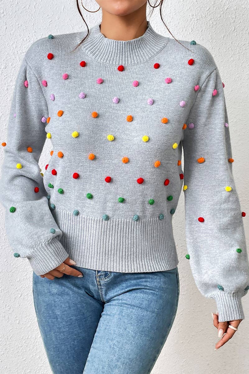 Lily Clothing - Wholesale Knit Sweater - Women's - WOMEN RIBBED HIGH NECK COLOR SWISS DOT JUMPER TOP_CWOSWL028011