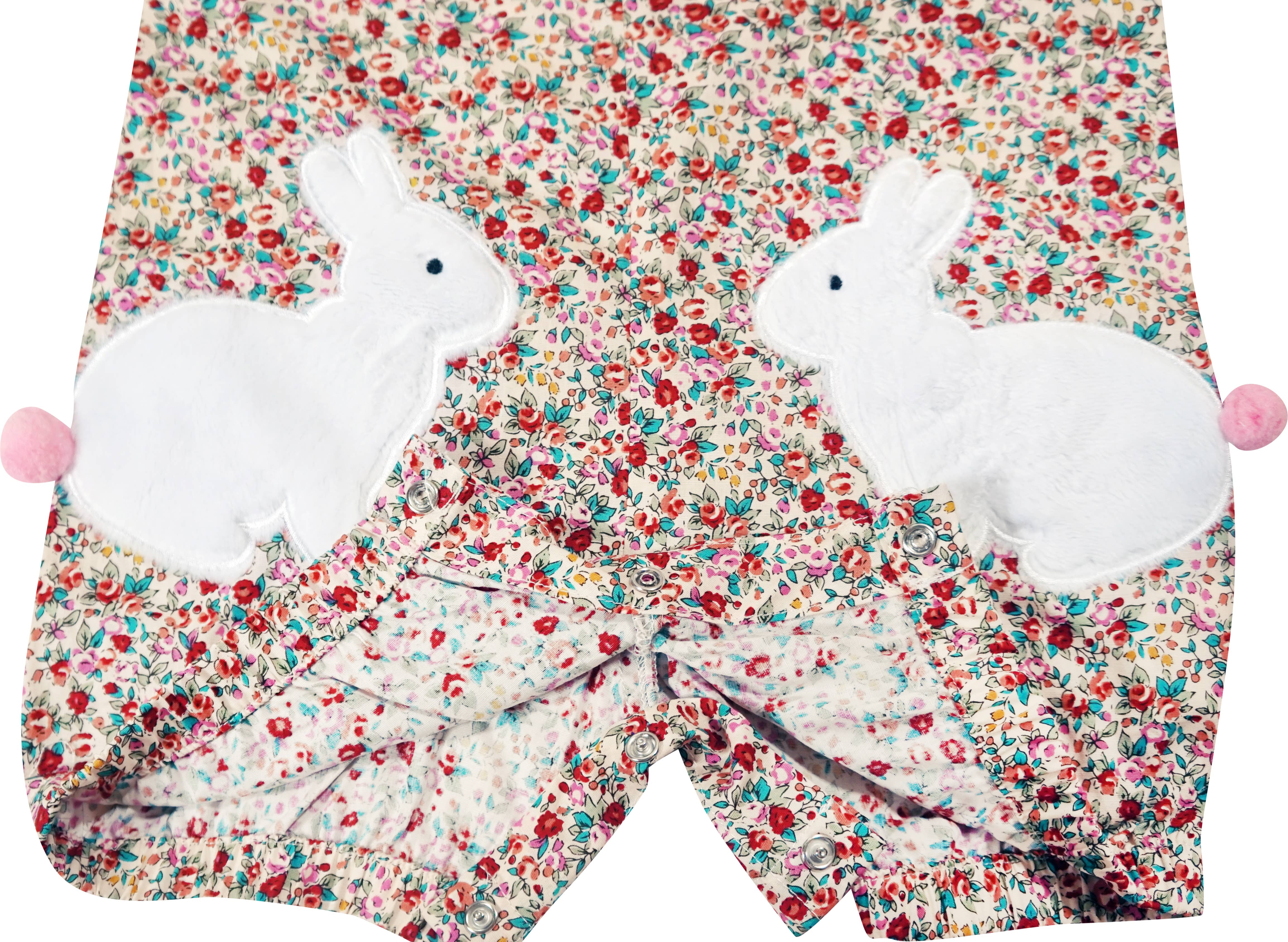 Angeline Kids - Wholesale Jumpsuit - Baby - Baby Girls Easter Floral Bunny Pom Pom Romper Bubble1