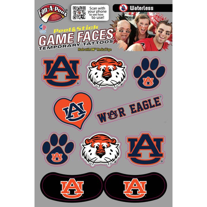 Auburn Game Faces® Midlertidige Tatoveringer for engroshandel hos Fanapeel / Gamefaces