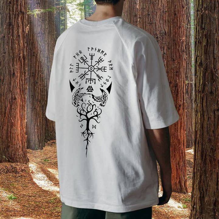 Vegvísir Norse Symbol Viking Runes Print Tee for wholesale by novaxau