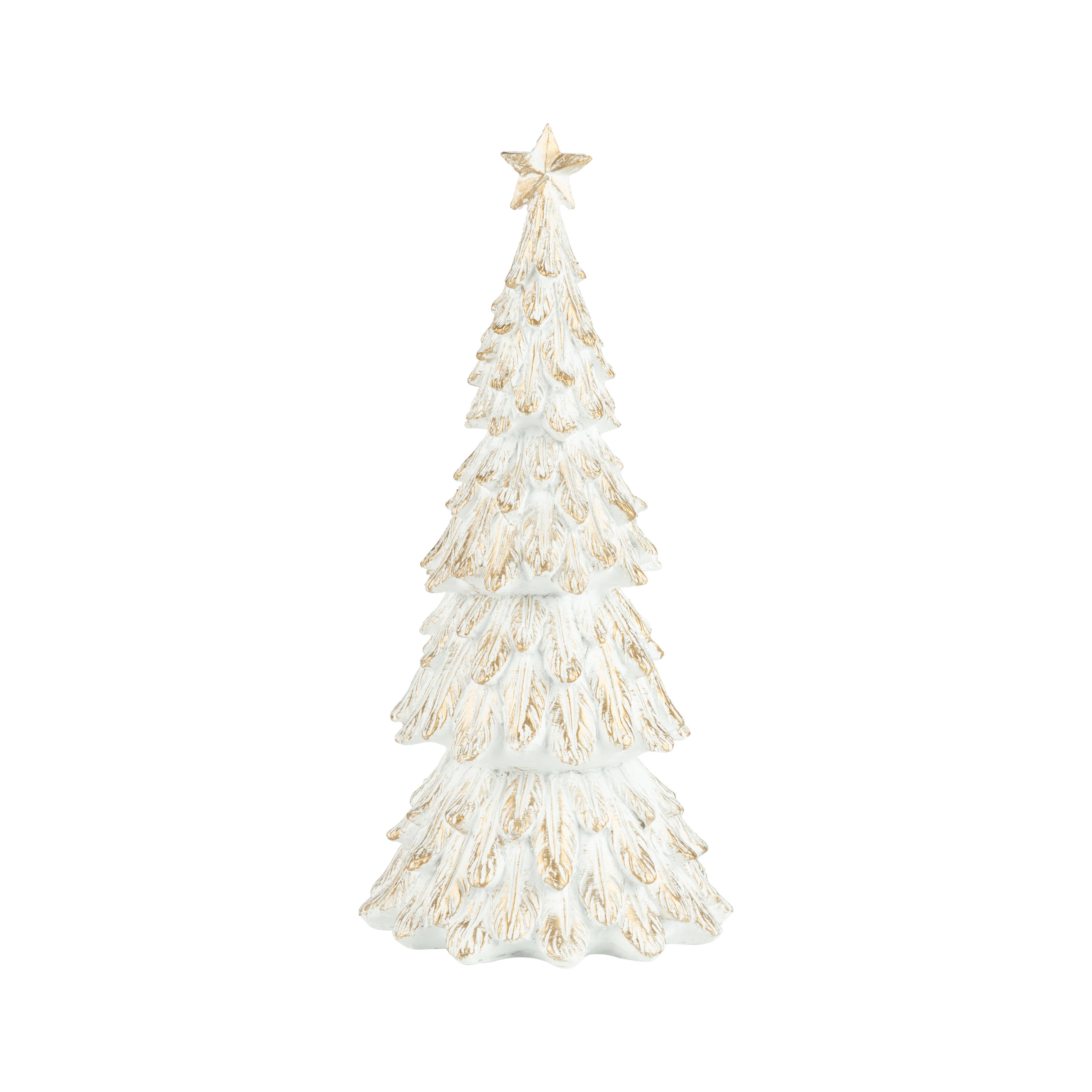 Silver Tree Home & Holiday - Wholesale Ornament - A21697: Pntd resin tbltp fir tree,white,gold wash,10in