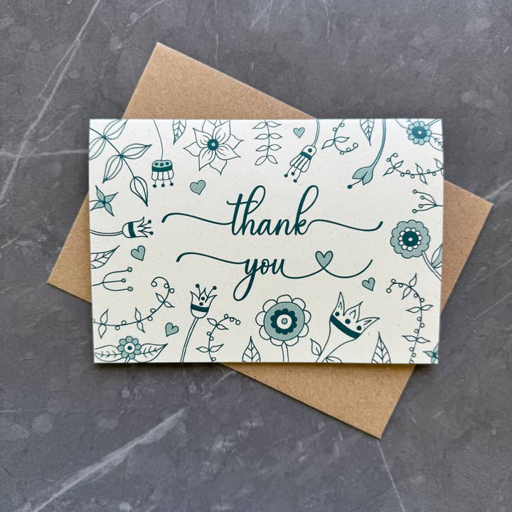 Teal Floral bedankkaart voor wholesale door Tall Order