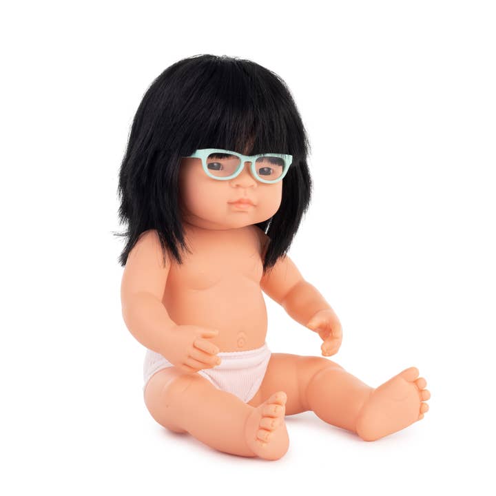 Baby Doll Asian Girl with Glasses 15'' inch (polybag) for wholesale by Miniland Educational