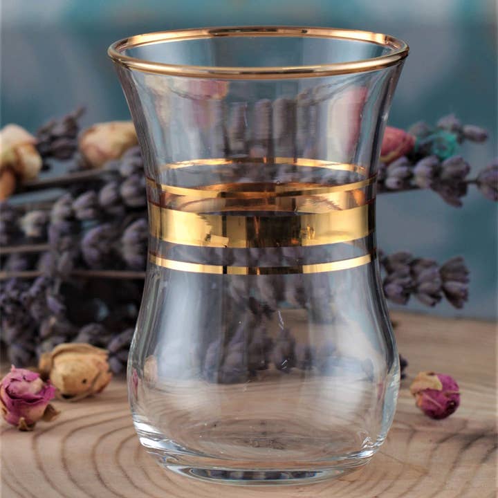 Pasabahce Aida Gold Rim Tea Turkish Glasses Set of 6, 5.4 oz for wholesale by Hakan