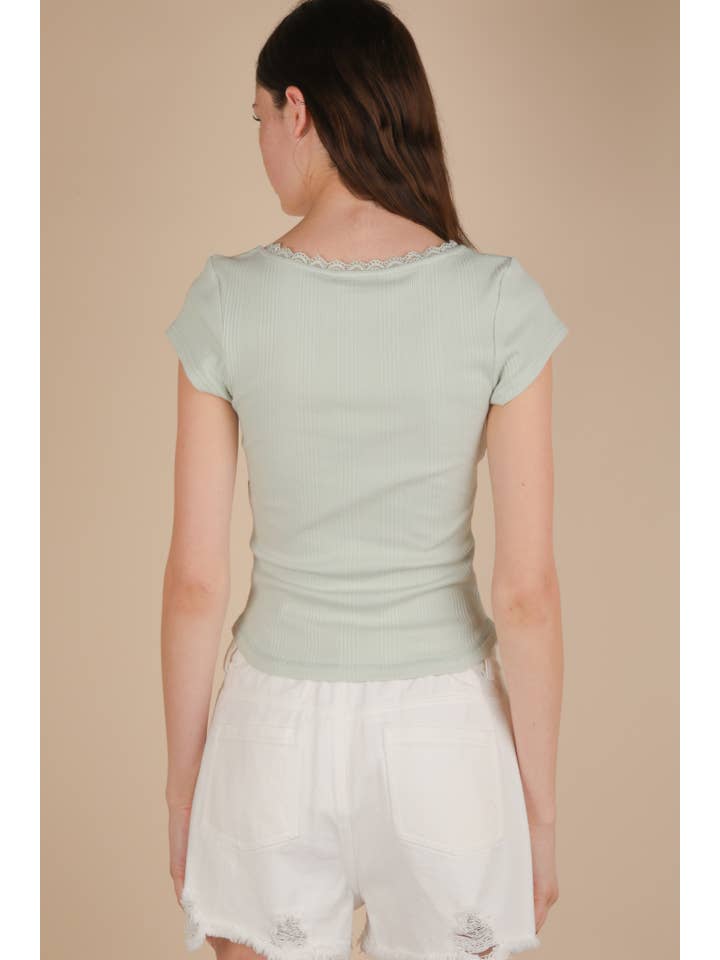 VERY J - Vente Haut en maille – femme - NT12169-Haut en maille côtelée avec dentelle et nœud8