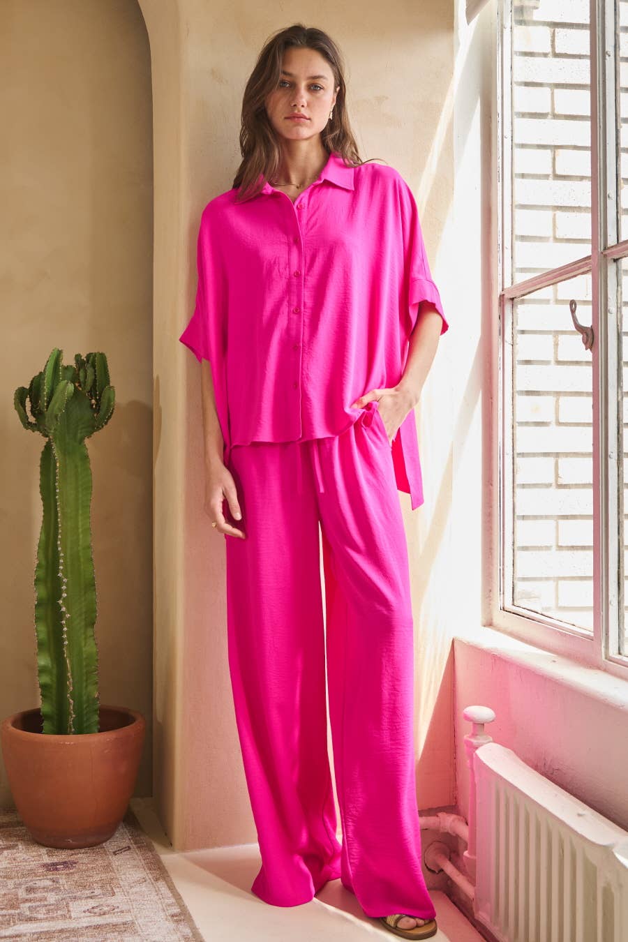 Oddi - Wholesale Top & Pant Set (NOT Loungewear) - Women's - Solid Airflow Shirt & Wide Leg Pants Set3