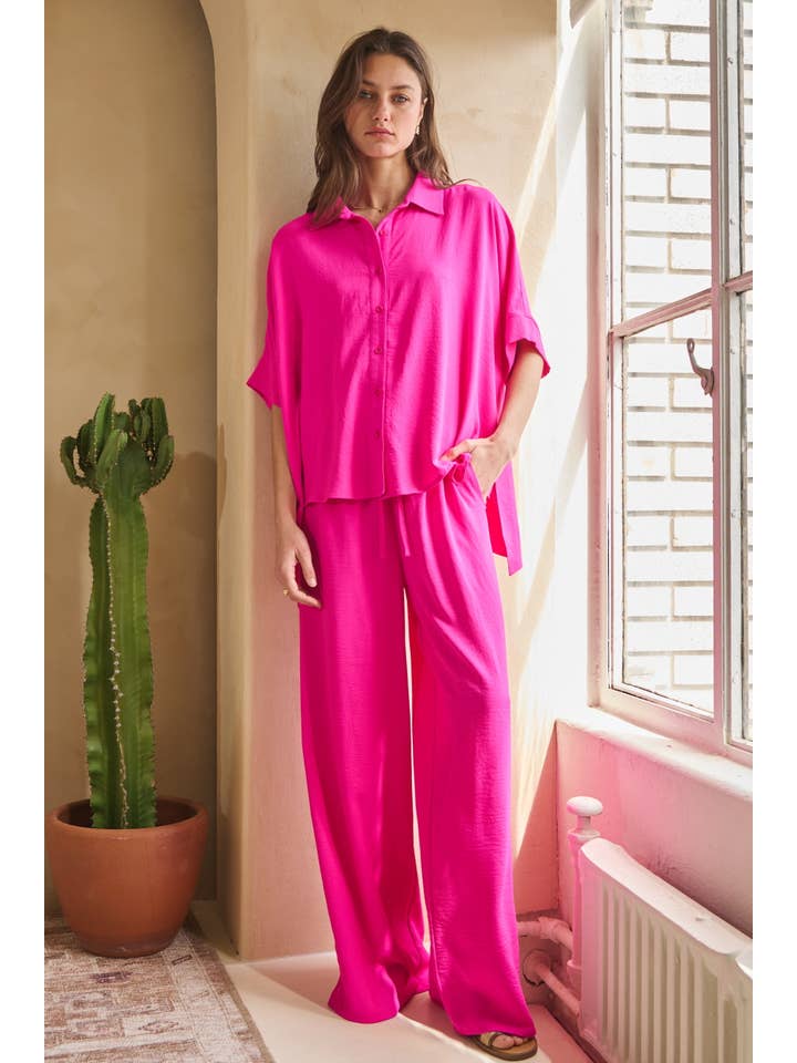 Oddi - Wholesale Top & Pant Set (NOT Loungewear) - Women's - Solid Airflow Shirt & Wide Leg Pants Set3