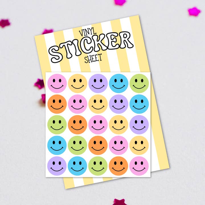 Smiley Faces Klistermærkeark | Ikke-laminerede Klistermærker for engroshandel hos Get Stoked