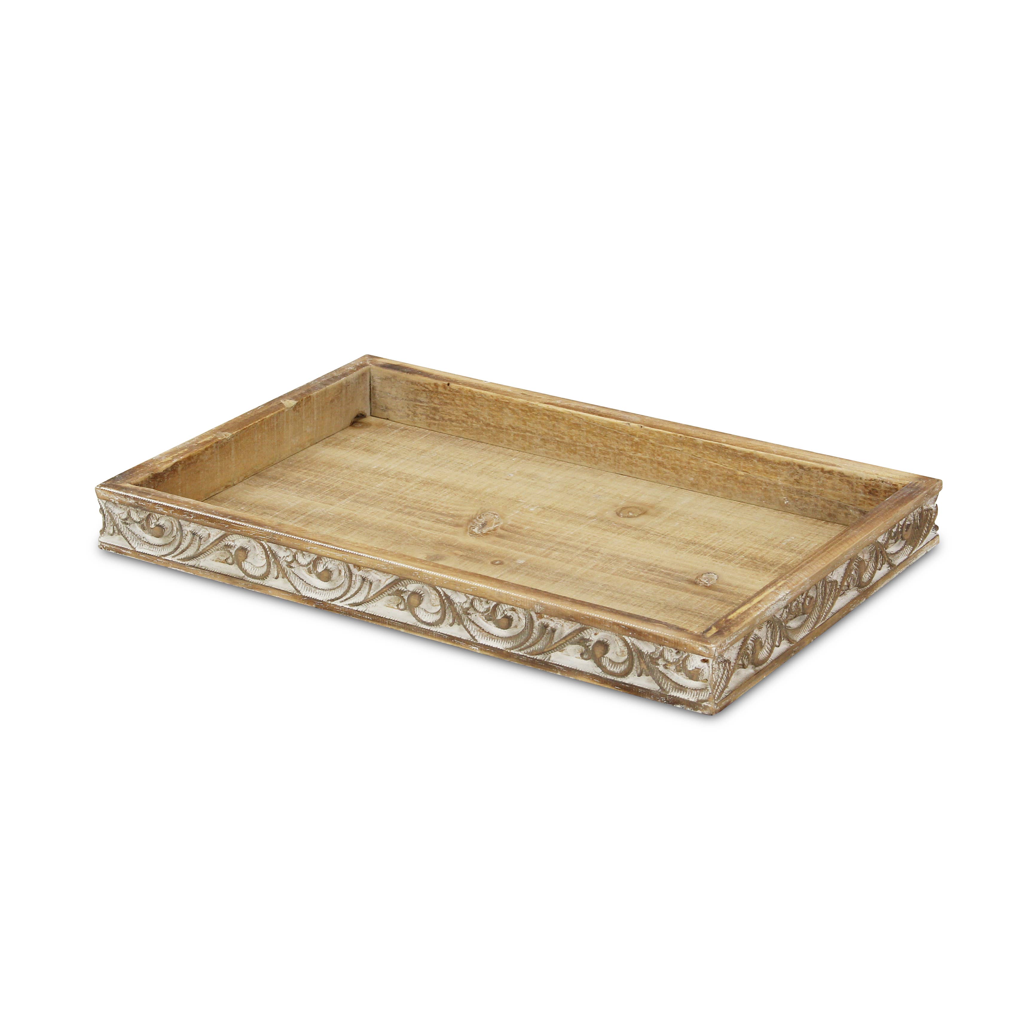 Cheungs Home Decor - Wholesale Decorative Tray - Dahlia Elegant Wood Tray with Side Carvings2