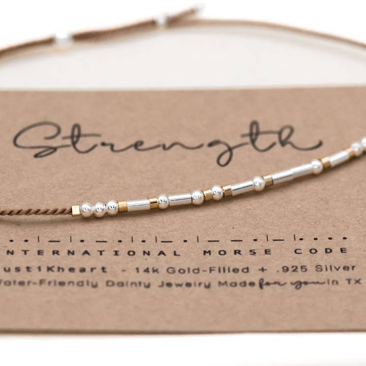 Morse and Dainty Hand Made Morse Code Dainty Jewelry - Wholesale Beaded Bracelet - Strength or CUSTOM Word Morse Code Bracelet - Maya sku7