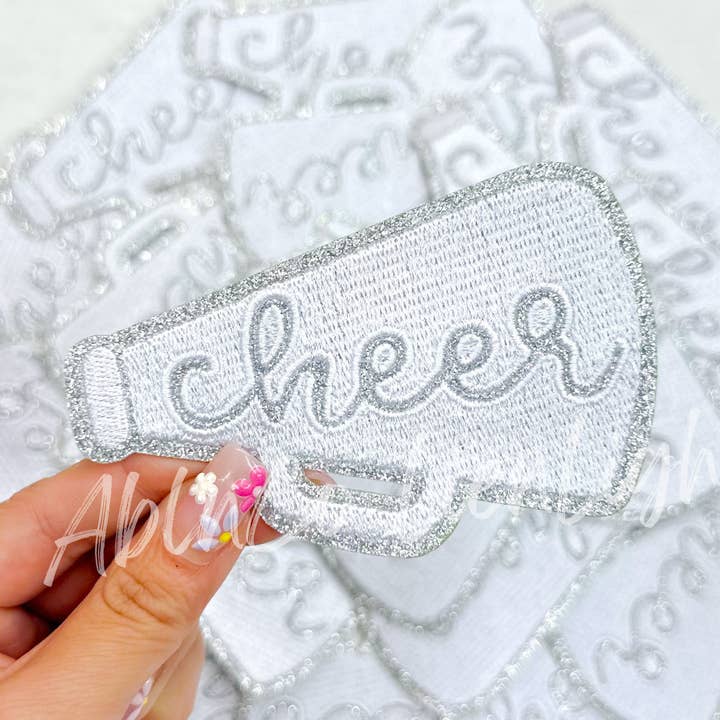 ABLNco - Wholesale Patch - SILVER glitter white cheer megaphone hat patch iron on0