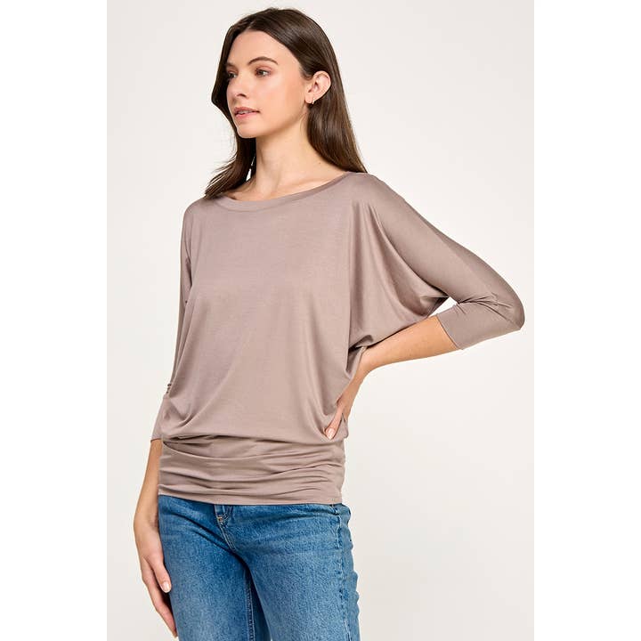 Heimious - Wholesale Knit Top - Women's - 3/4 Dolman Sleeve Round neck Modal Jersey Top, 250391