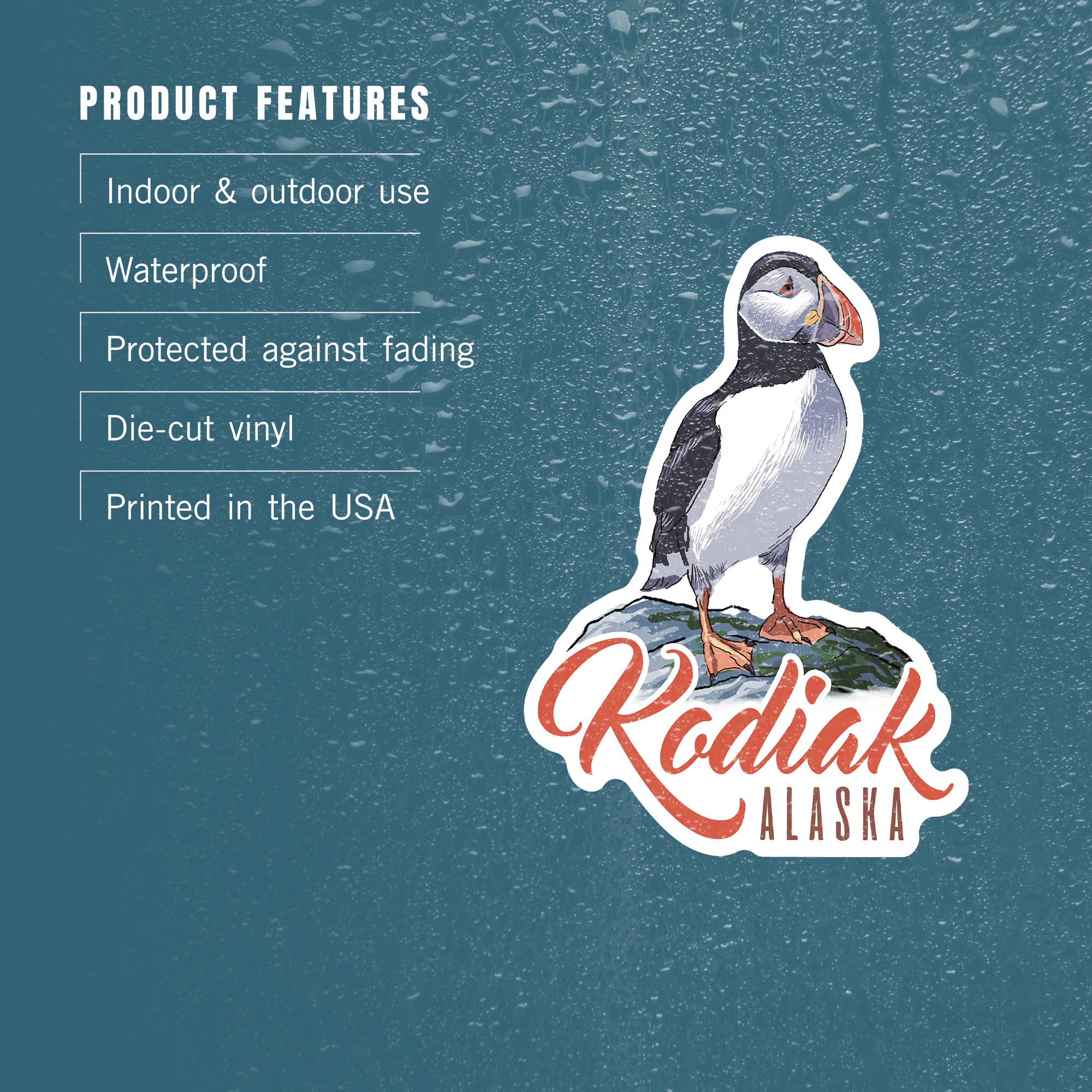 Lantern Press - Wholesale Sticker - STICKER Kodiak, Alaska, Puffin3
