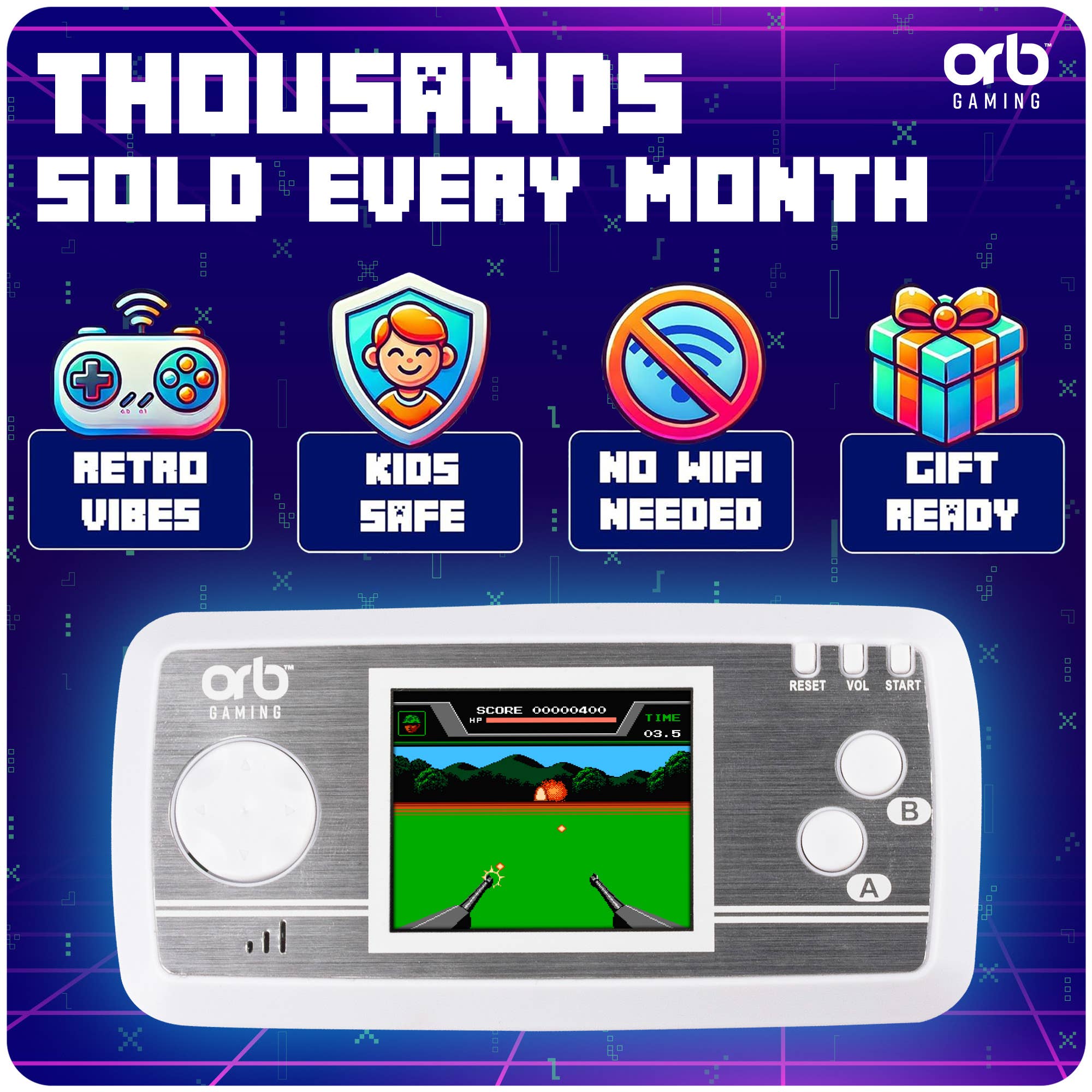 ThumbsUp! - Venta al por mayor Juguete electrónico - Niños y bebés - Orb - Consola portátil retro con 240 juegos incorporados5