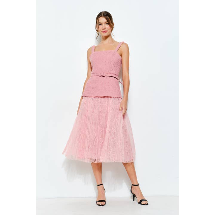 Strapless Tweed with Lace Pleat Midi Dress for wholesale by INA