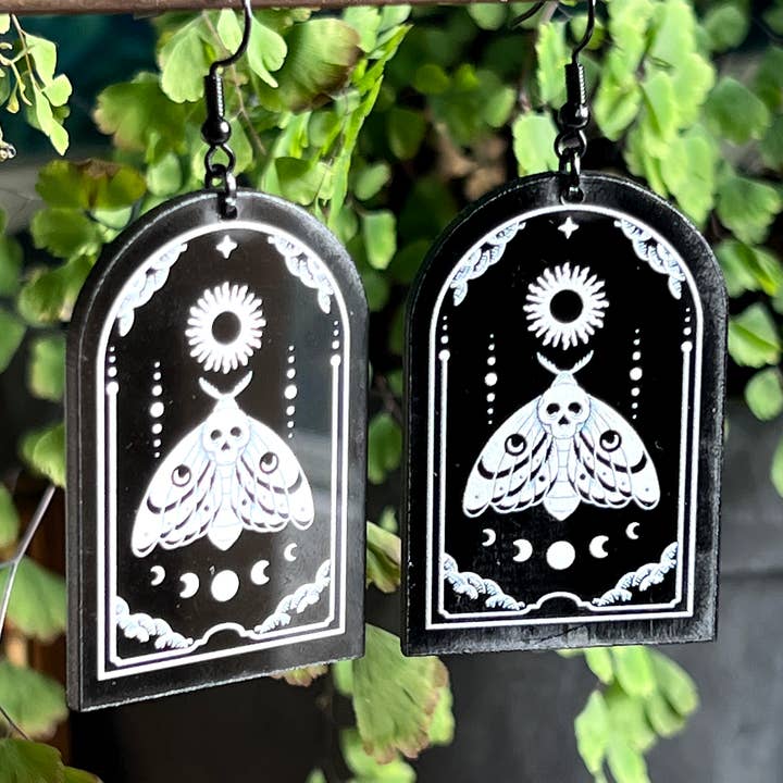 Ragavon - Wholesale Dangle Earrings - Black Acrylic Earrings | Lunar Moth Celestial Witch Jewelry
