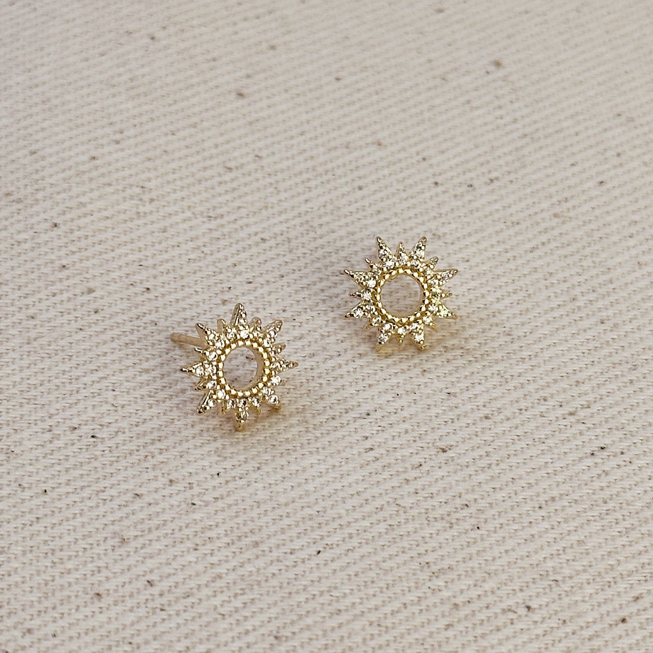 GoldFi - Wholesale Stud/Post Earrings - 18k Gold Filled Round Spike CZ Stud Earrings3