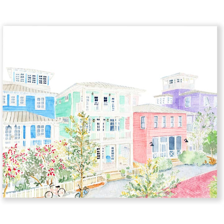 Seaside Neighbors Watercolor Art Print for wholesale by Bridget Linstead Art