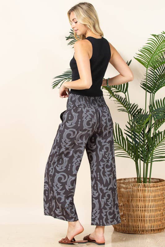 Marron AV1243-PANTALON SMOCK ÉLASTIQUE IMPRIMÉ COUTURE WESTERN ZARA en vente sur Faire12