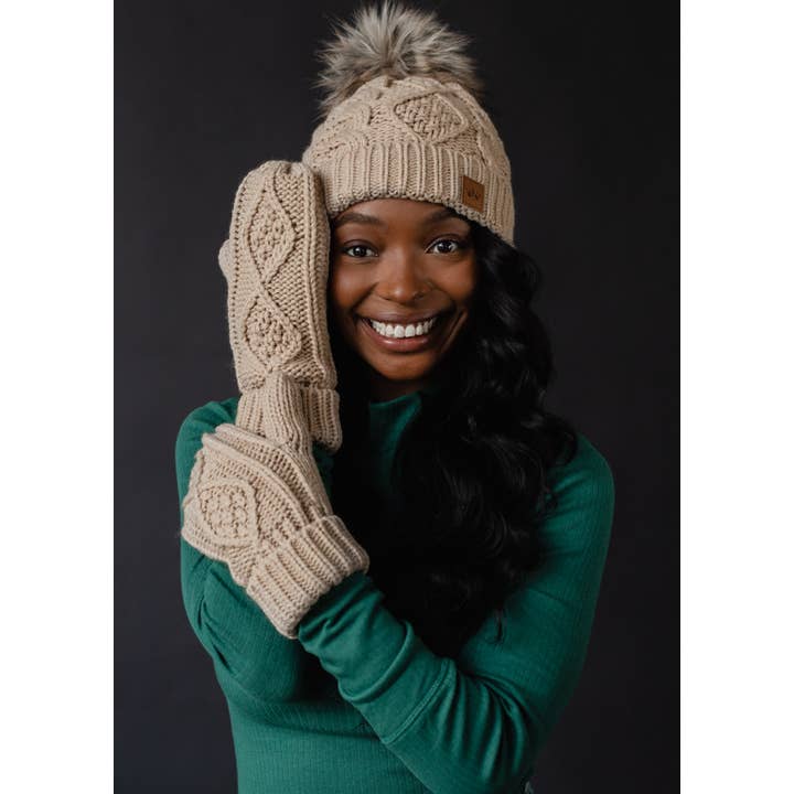 Panache Apparel Co. - Wholesale Beanie - Women's - Taupe Cable Knit Pom Hat