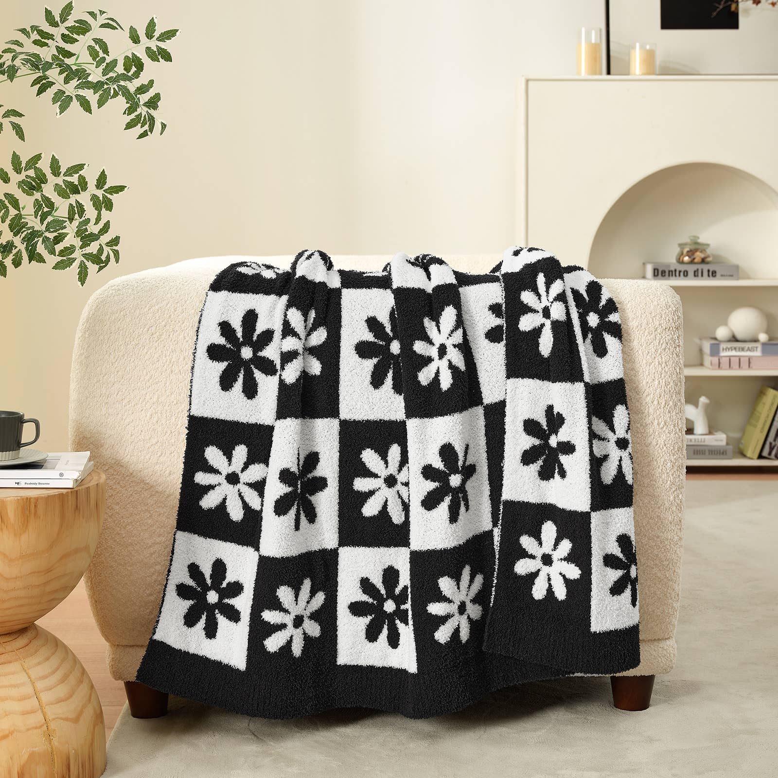 DreamValley - Wholesale Throw Blanket - SS Checkered Floral Throw Blanket Reversible Knitted Throw19