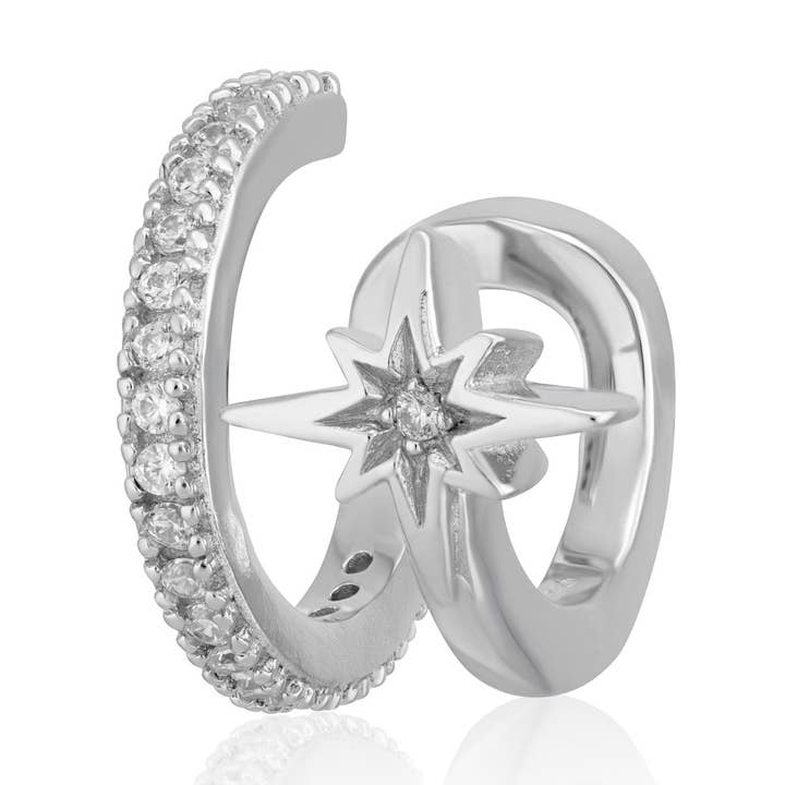 Orecchino a doppia fascia piccola con stella per la vendita all'ingrosso da parte di Scream Pretty - Recycled Sterling Silver Jewellery