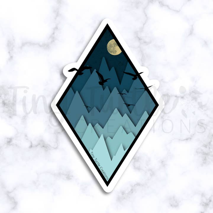 Moonrise in the Mountains Sticker for wholesale by Tiny Turtle Creations