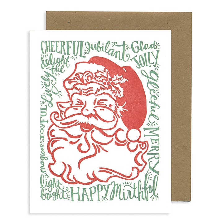 Laughing Santa LETTERPRESS CARD for wholesale by Lynn-oleum