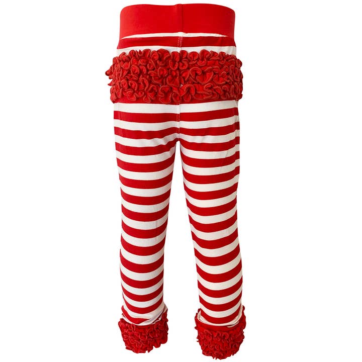 AnnLoren – Großhandel Fashion-Leggings – Kinder – AnnLoren Leggings mit Rüschenärmeln für Mädchen, rot gestreift
