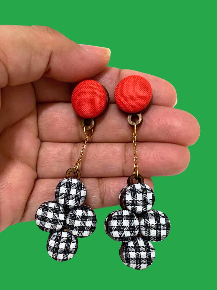 Cluster Earrings- Black White Gingham for wholesale by Botón de Azúcar