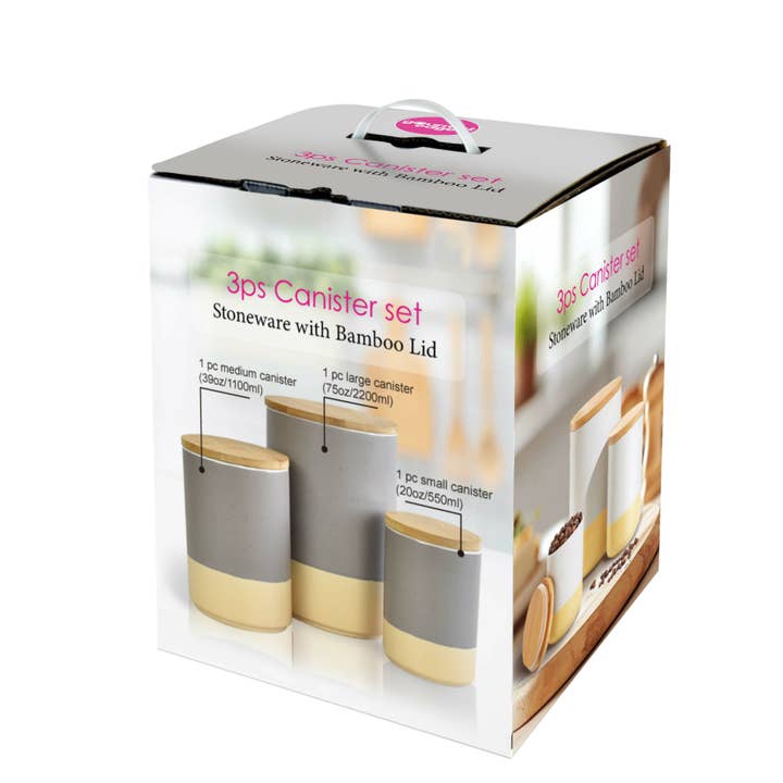 ARTONUSA - Wholesale Food Storage Container - Ceramic Canister Set with Airtight Wood Lids - 3-Piece set13