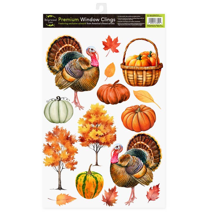 Turkey and Pumpkins Window Clings for wholesale by Briarwood Lane