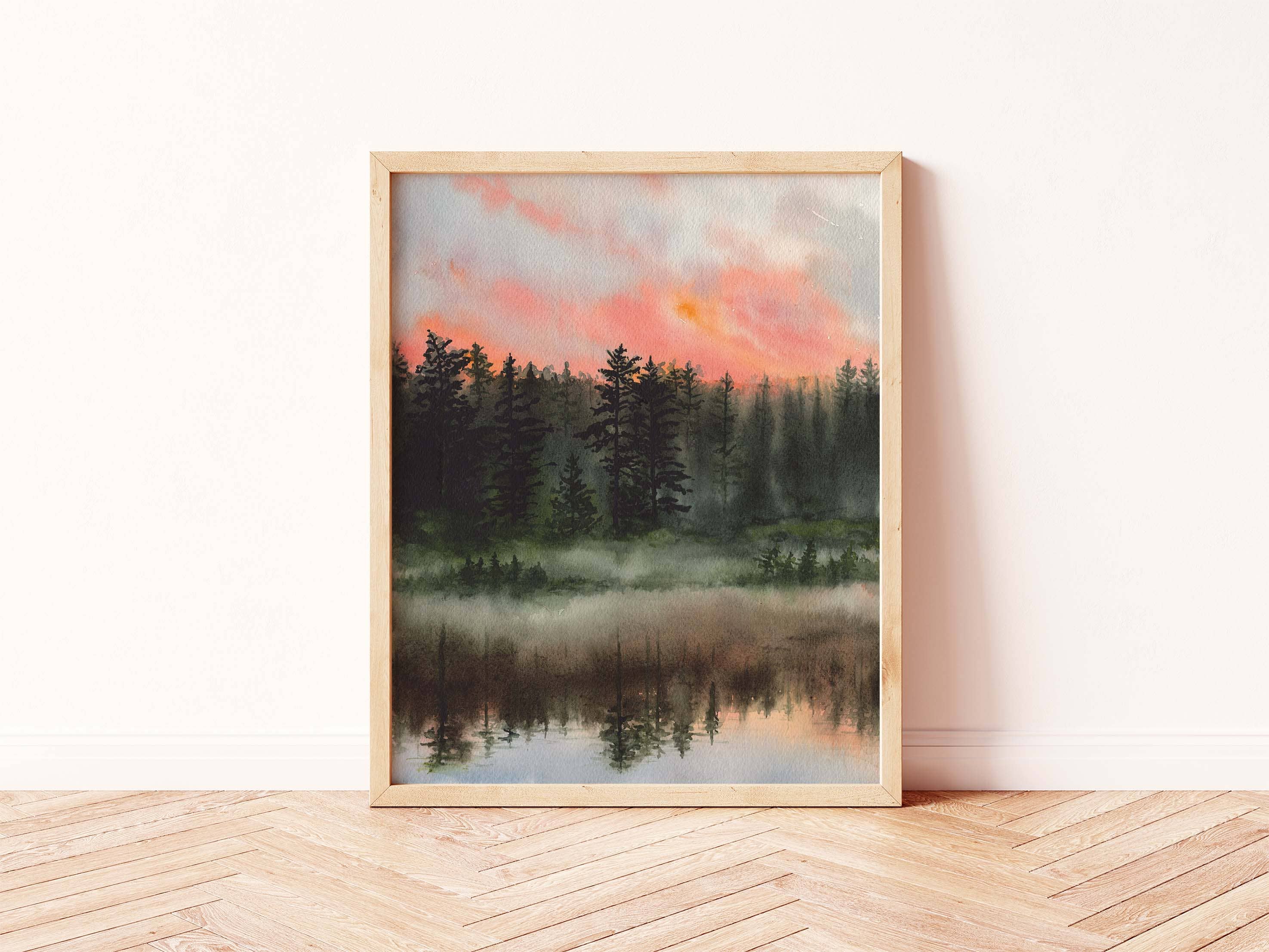 Paperbec Design Co. - Wholesale Art Print - "Rockwood Morning Dew" Lake Sunrise Watercolor Print