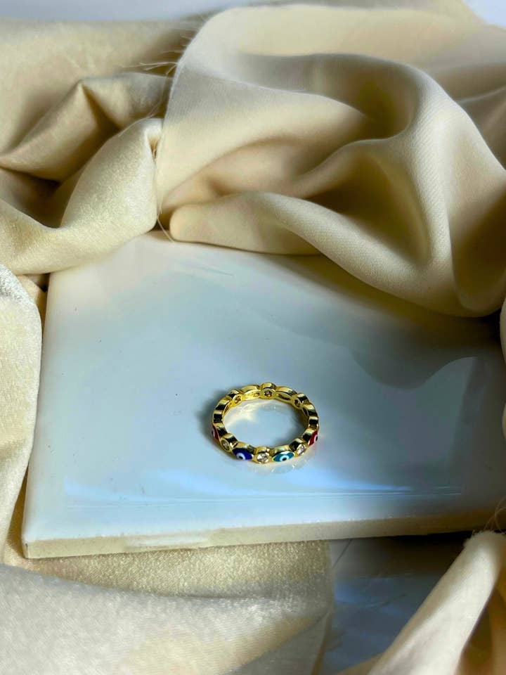 Colorful Evil Eye Ring for wholesale by Bienestar Celestial LLC