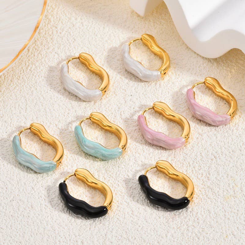 JOSSLYN by wall to wall - Wholesale Hoop Earrings - GEOMETRIC OVAL SHAPE EPOXY EDGE HOOP EARRING | 40E4251