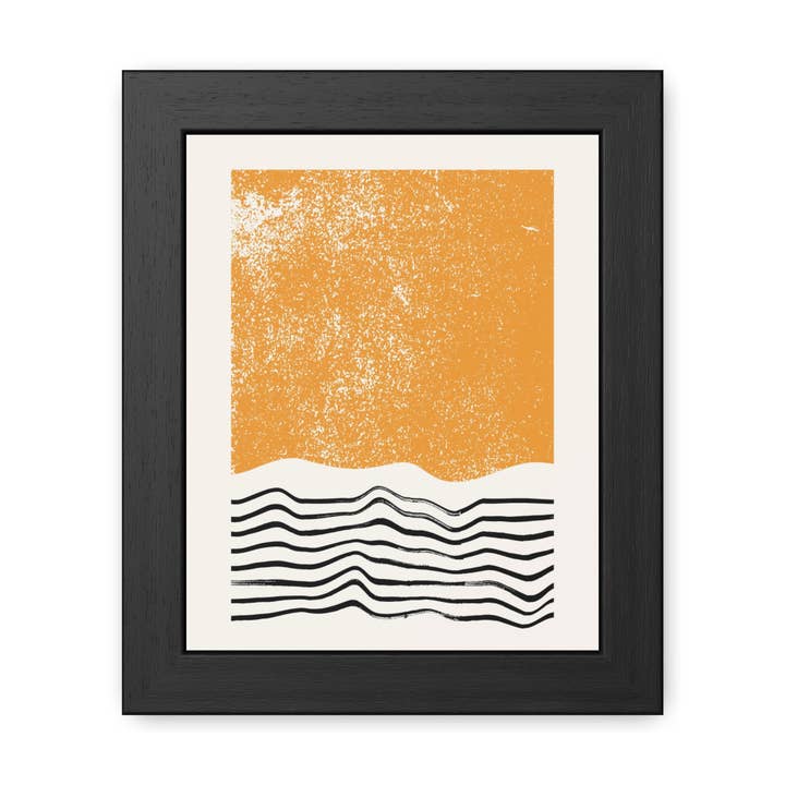Encre Bloc 4 - Affiche d'Art Encadrée Moderne : Décor Abstrait Vagues Orange pour la vente par Donkey Laserbeam
