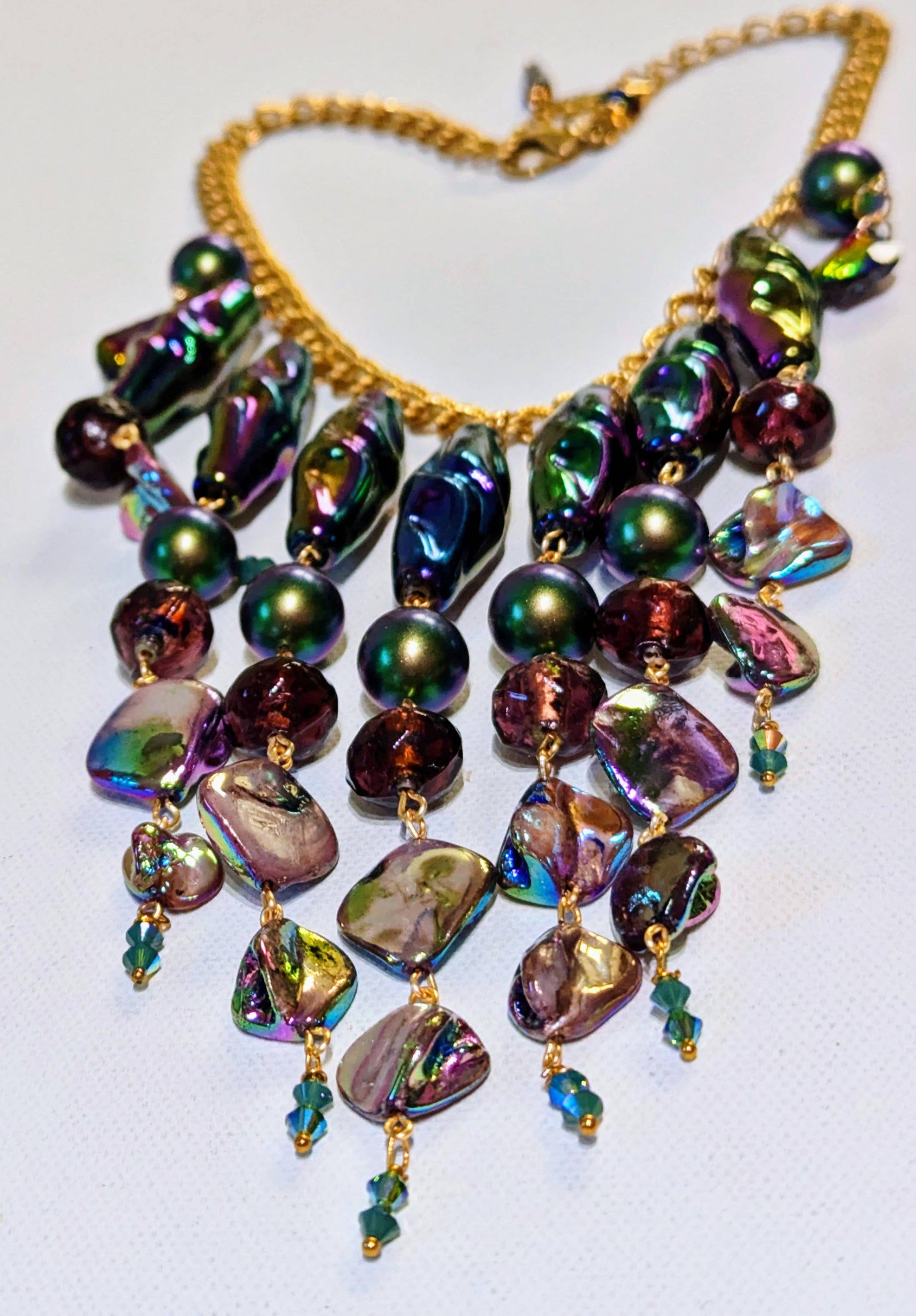 Gay Isber Designs - Wholesale Bib Necklace - Unique Vintage-Inspired Bib Purple Green Necklace with 1970s Austrian AB Acrylic Beads and Swarovski Crystals - One-of-a-Kind Design by Sugar Gay Isber2