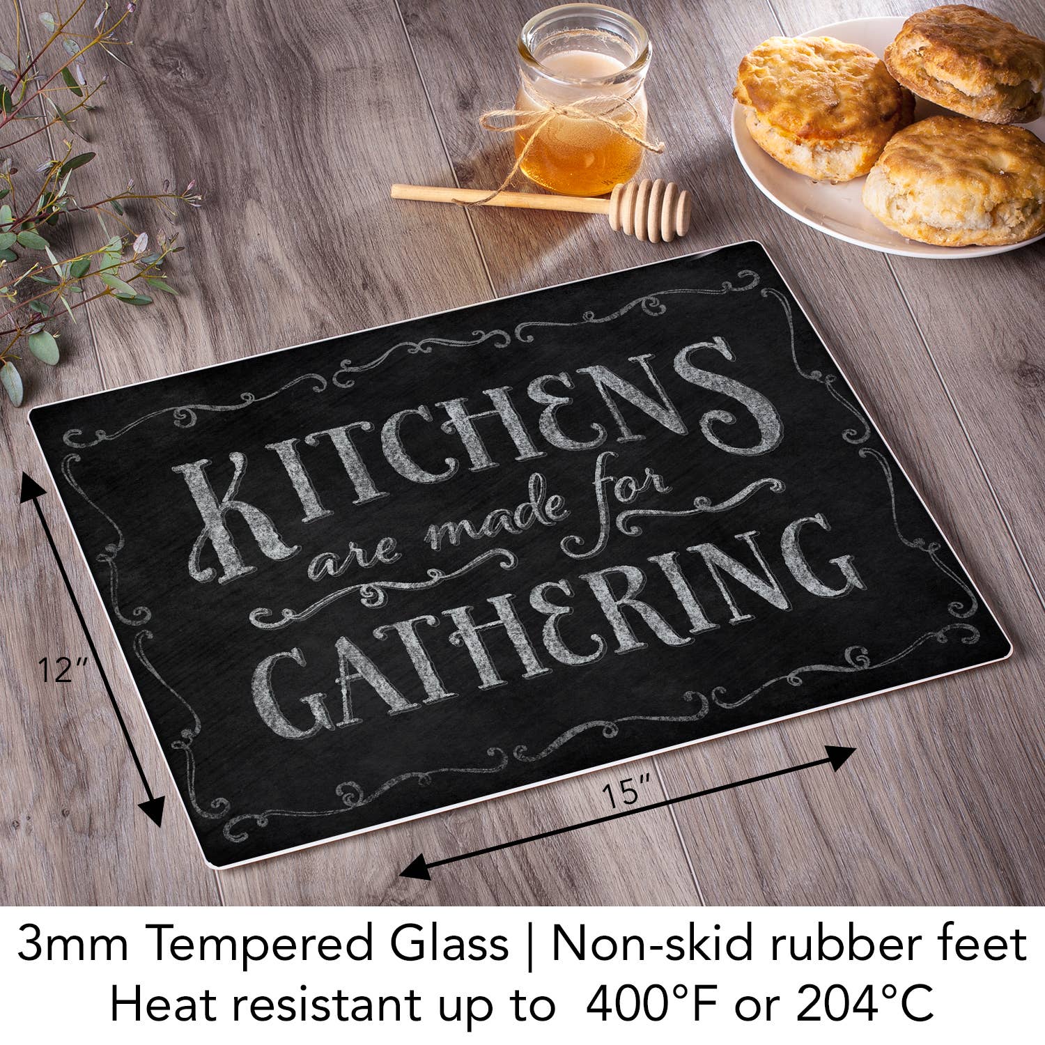 CounterArt/Highland Home/Thirstystone/CoasterStone - Wholesale Cutting Board - Chalk It Up Glass Counter Saver/Cutting Board 15" x 12"2