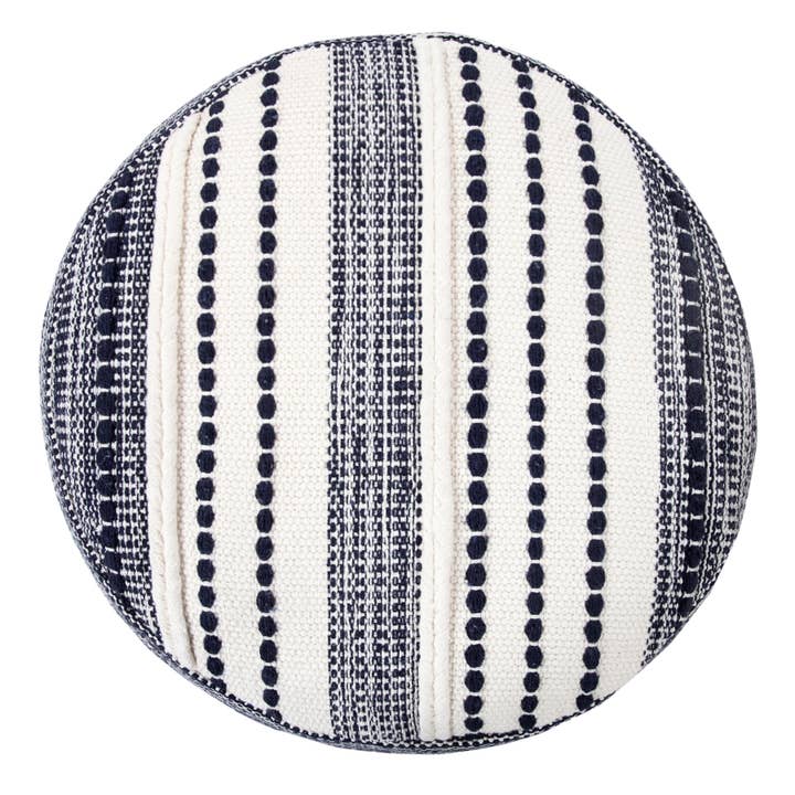 Blue White Navy and Ivory Seaside Striped Textured Pouf Ottoman for wholesale on Faire