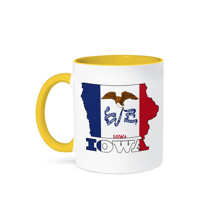3dRose - Wholesale Coffee Mug - 3dRose, Iowa state flag in the outline map and letters for Iowa., Mug