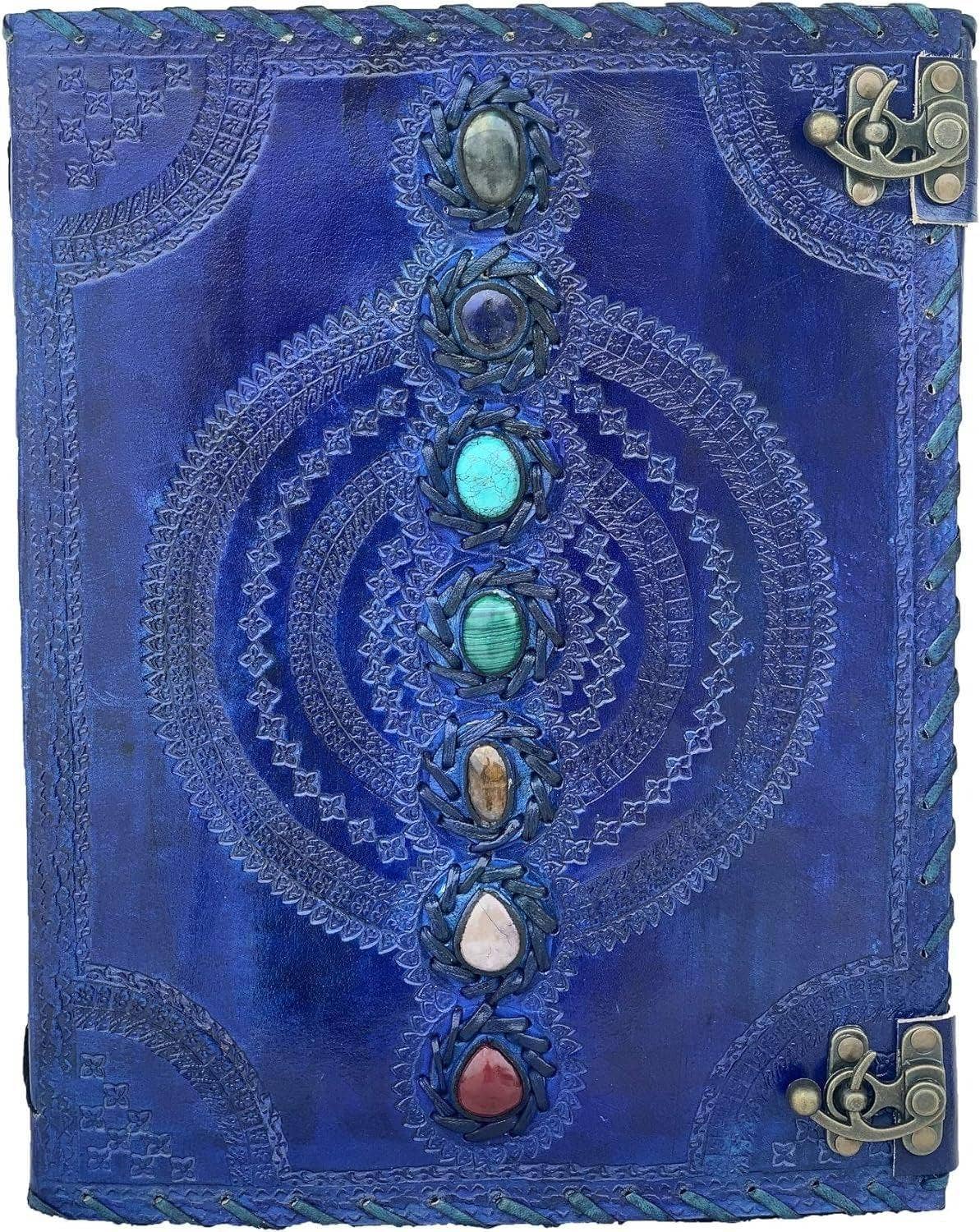 Tuzech Leather - Wholesale Journal/Diary - Tuzech Seven Chakra Medieval Stone Embossed Handmade Jumbo Leather Journal Book of Shadows Notebook Office Hocus Pocus Diary College Poetry Sketch With Leather Bound50