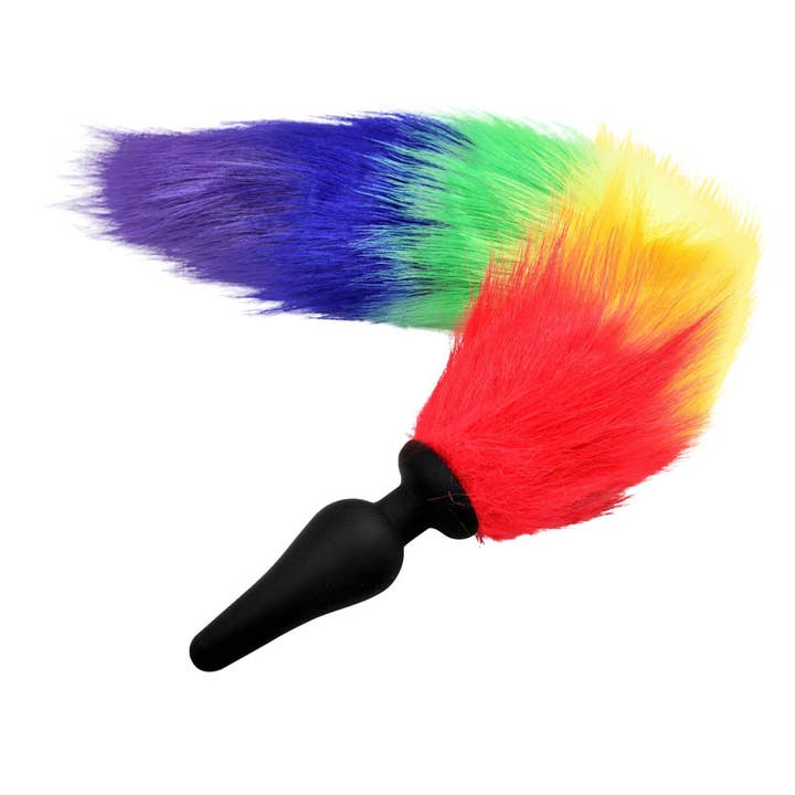Plesur Body Products - Wholesale Sex Toy - Butt Plug - Rainbow Fox Tail Rainbow with Silicone Plug