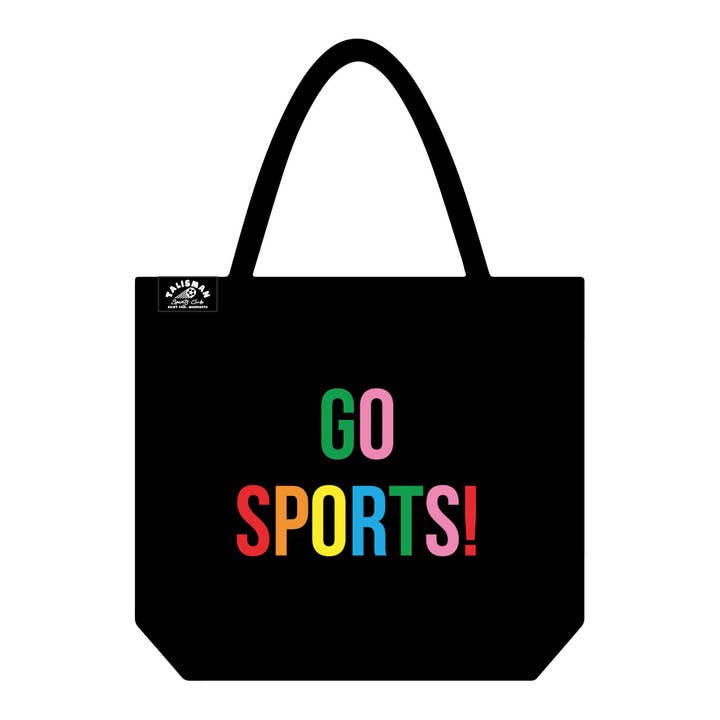 Colorful "Go Sports" Black Canvas Tote for wholesale by Talisman & Co.