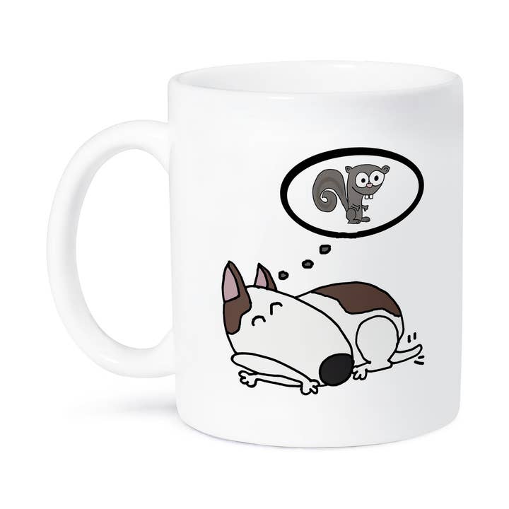 3dRose - Wholesale Coffee Mug - 3dRose, Funny Cute Bull Terrier Dog Dreaming of Chasing Squirrels, Mug8